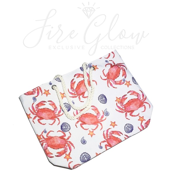 Crab Seashell Star Print Beach Tote Bag - Picture 4 of 8